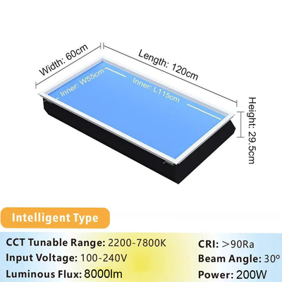 Factor de potencia 0,9 Luz de panel de techo LED con potencia de salida 150 watts y L1200 X W600 X H295mm